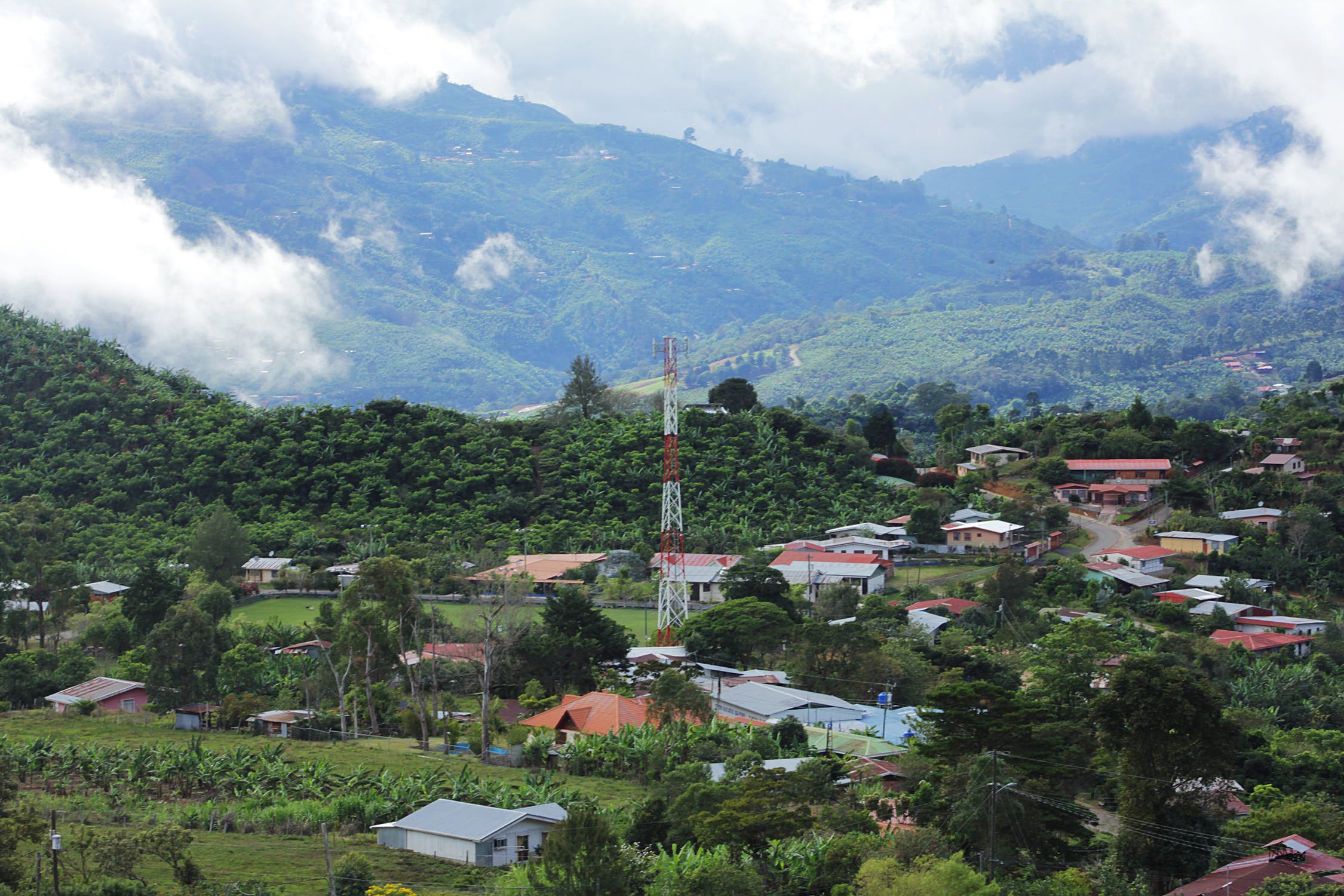 Lush, rural town in mountains of Latin America